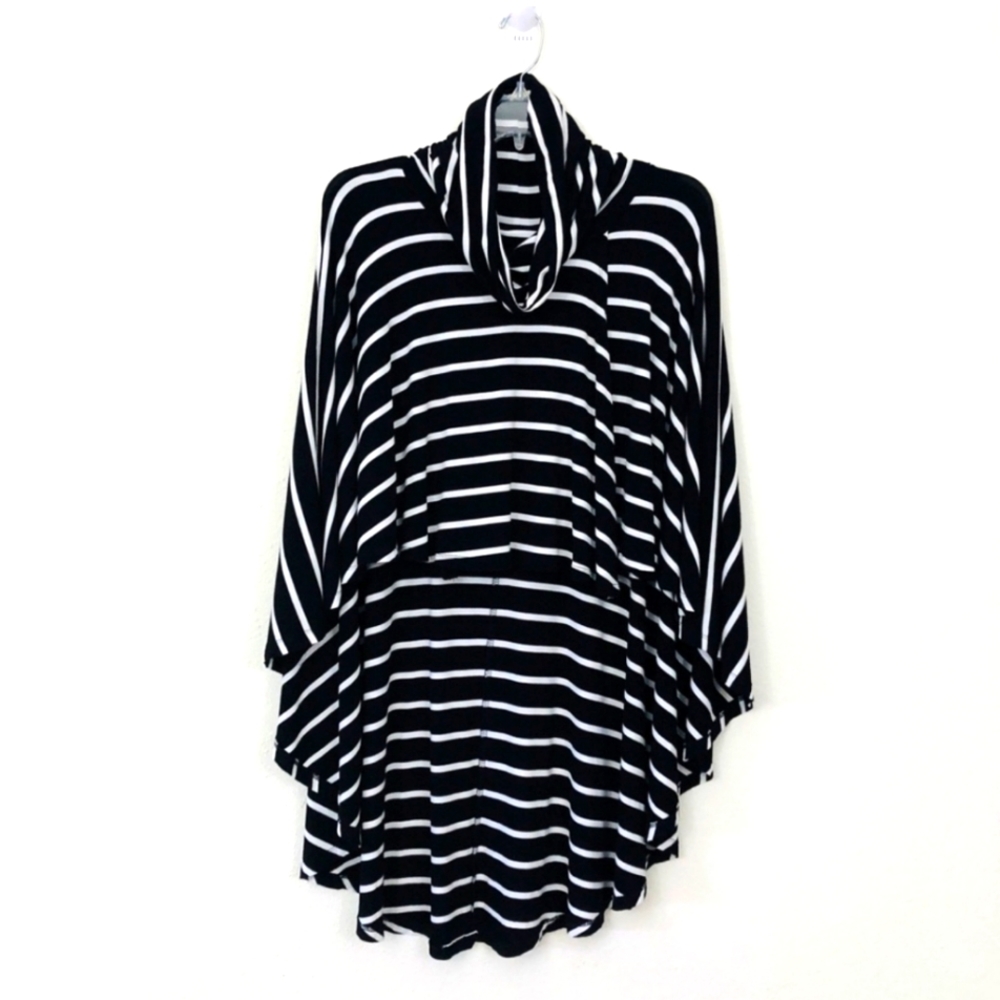 Catwalk Studia Cowl Neck Black / White, Hi Low Striped Poncho Women Size M
